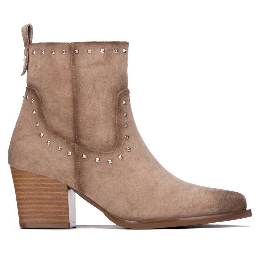 NEW XTI women's suede italian western ankle booties in beige
